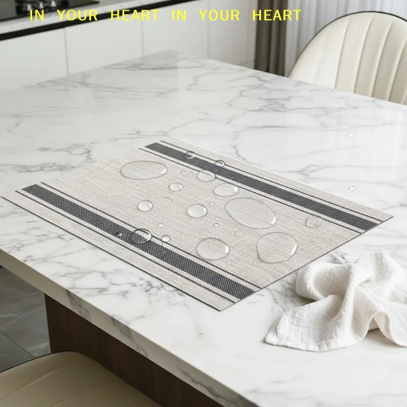 【X】Heat Resistant Non-Slip Easy Clean For Home Dining Kitchen Parties & Daily Use PVC Striped Placemats