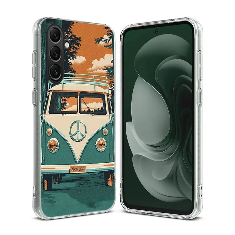 Hippie Peace Bus and Sunflower Clear Phone For Samsung Galaxy A55 A35 A25 A15 A05S A04S A14 A24 A34 A54 A03S A13 A23 A33 A53 A73