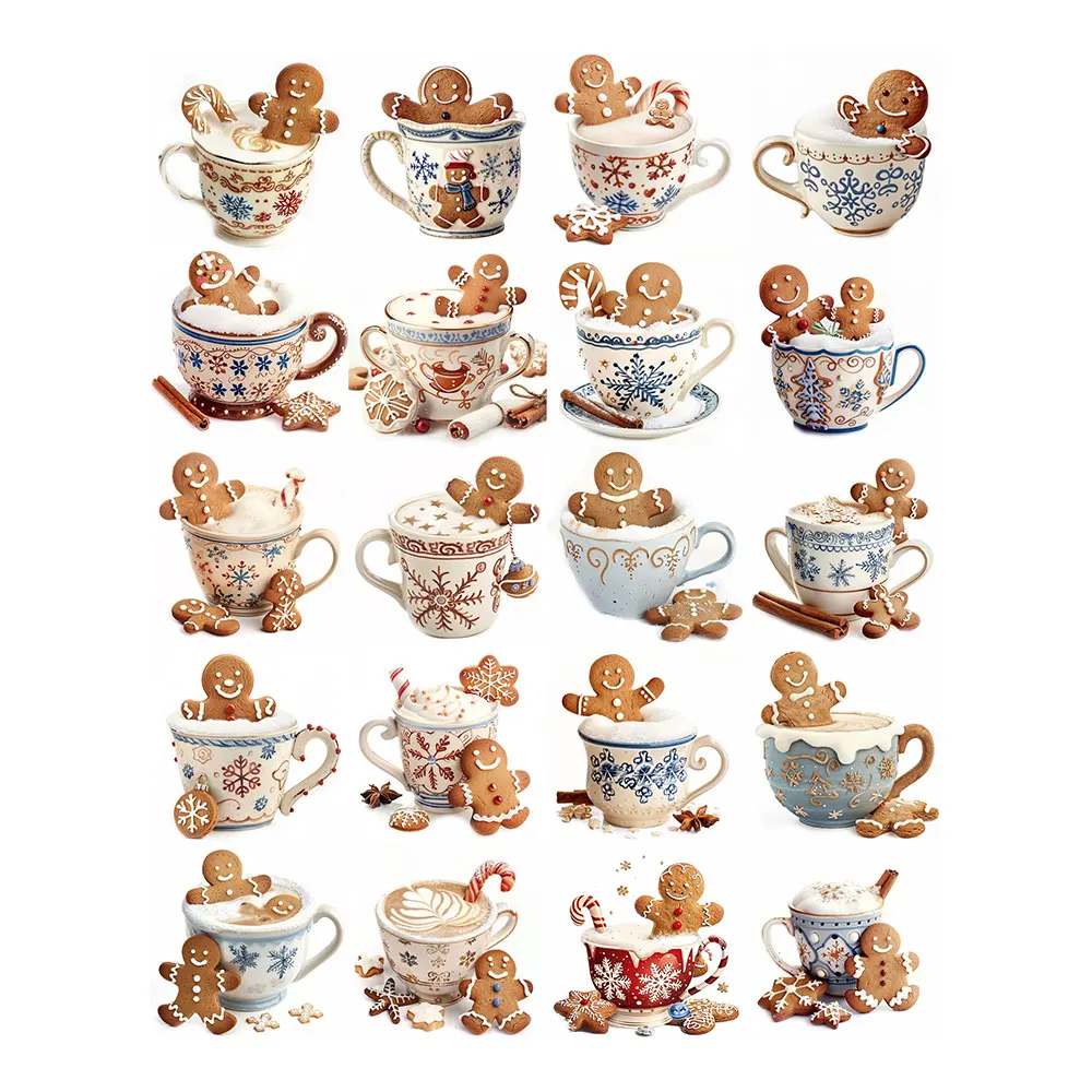 20pcs Christmas Coffee Cup Stickers Pack Varied for Kids Crafts Scrapbooking Luggage Laptop Aesthetic Decoration Graffiti Decals