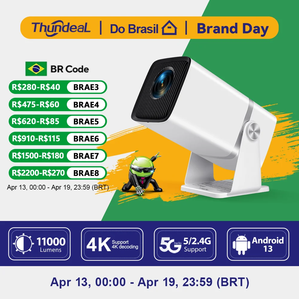 ThundeaL 4K Projetor Full HD FHD TD80W Android WiFi 3D Home Theater TD80 Projetor de feixe portátil Reunião de vídeo Filme PK HY