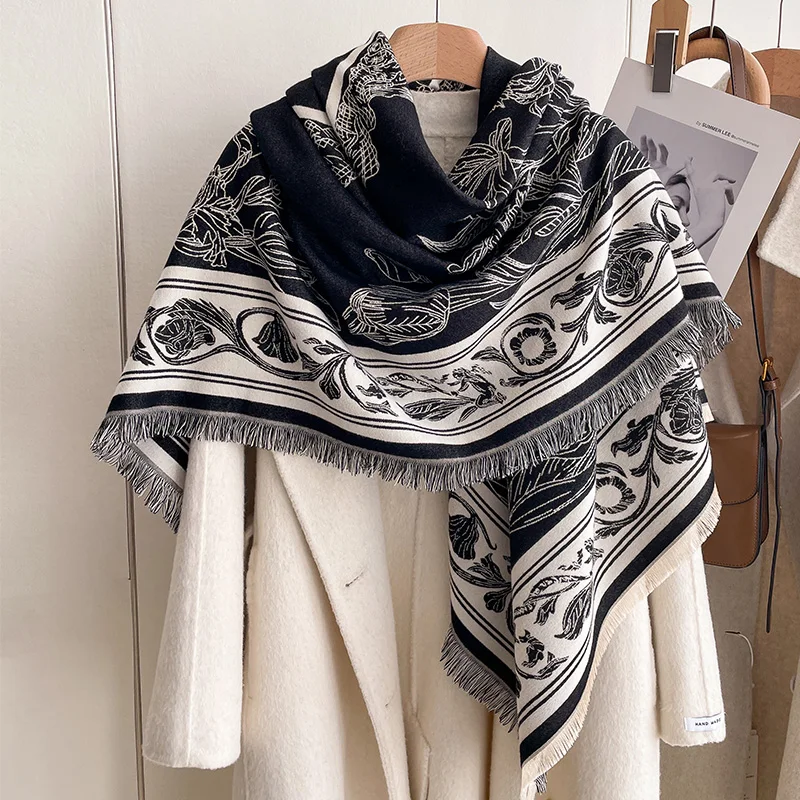 2024 New Brand Women Winter Cashmere Jacquard Scarf Female Thick Blanket Soft Bufanda Warmth Pashmina Tassel Shawl Kerchief