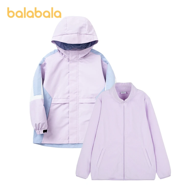 

Balabala Kids Unisex Jacket Simple Sports Autumn and Winter Polar Fleece Fashionable Cool Two-Piece Set