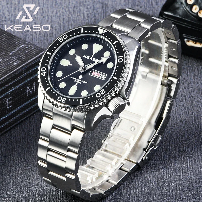 HEIMDALLR Men Watch Swiss MIYOTA 2105 Quartz Movement Double Calendar Diver 200M Waterproof C3 Super Luminous Sapphire Wristwatc