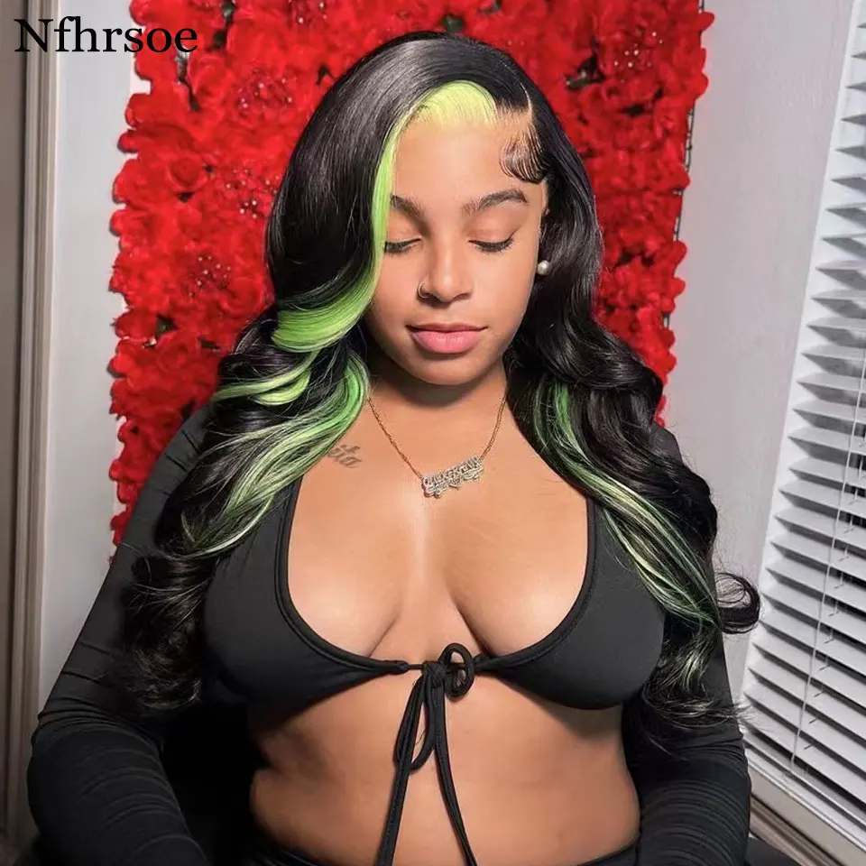 Pink Lace Front Wig Human Hair HD Transparent 13x4 Lace Frontal Wig Highlight Green Colored Blue Wig Body Wave Human Hair Wigs