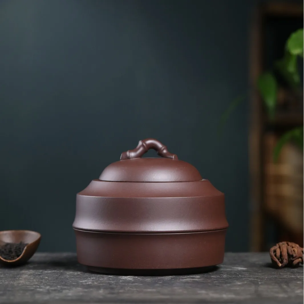 

Yixing Original Ore Purple Clay Bamboo-Shaped Canister Home Use 0.5Kg Large Ceramic Storage Sealed Jar For Pu'er Tea
