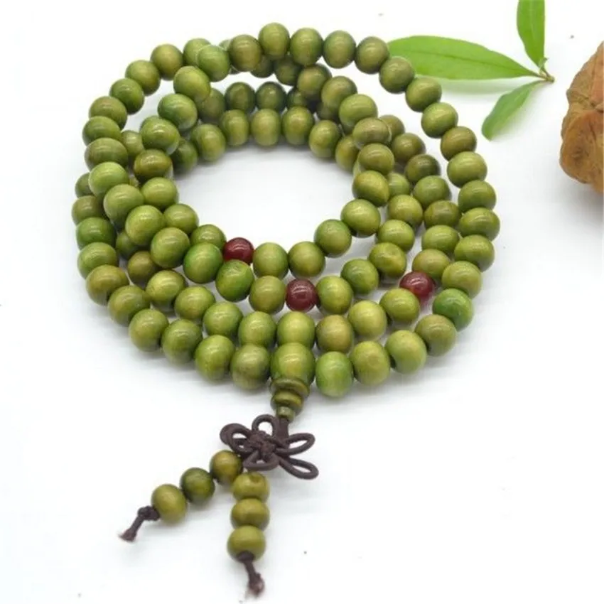 6mm Green Sandalwood Bracelet 108 Beads Jewelry Semi-precious Stones Health Charm Teens Buddhist Prayer