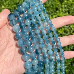 6/8/10/12mm Natural Blue Flocculent Chalcedony Stone Beads Round Loose Spacer Beads For Jewelry Making DIY Bracelet Handmade 15”