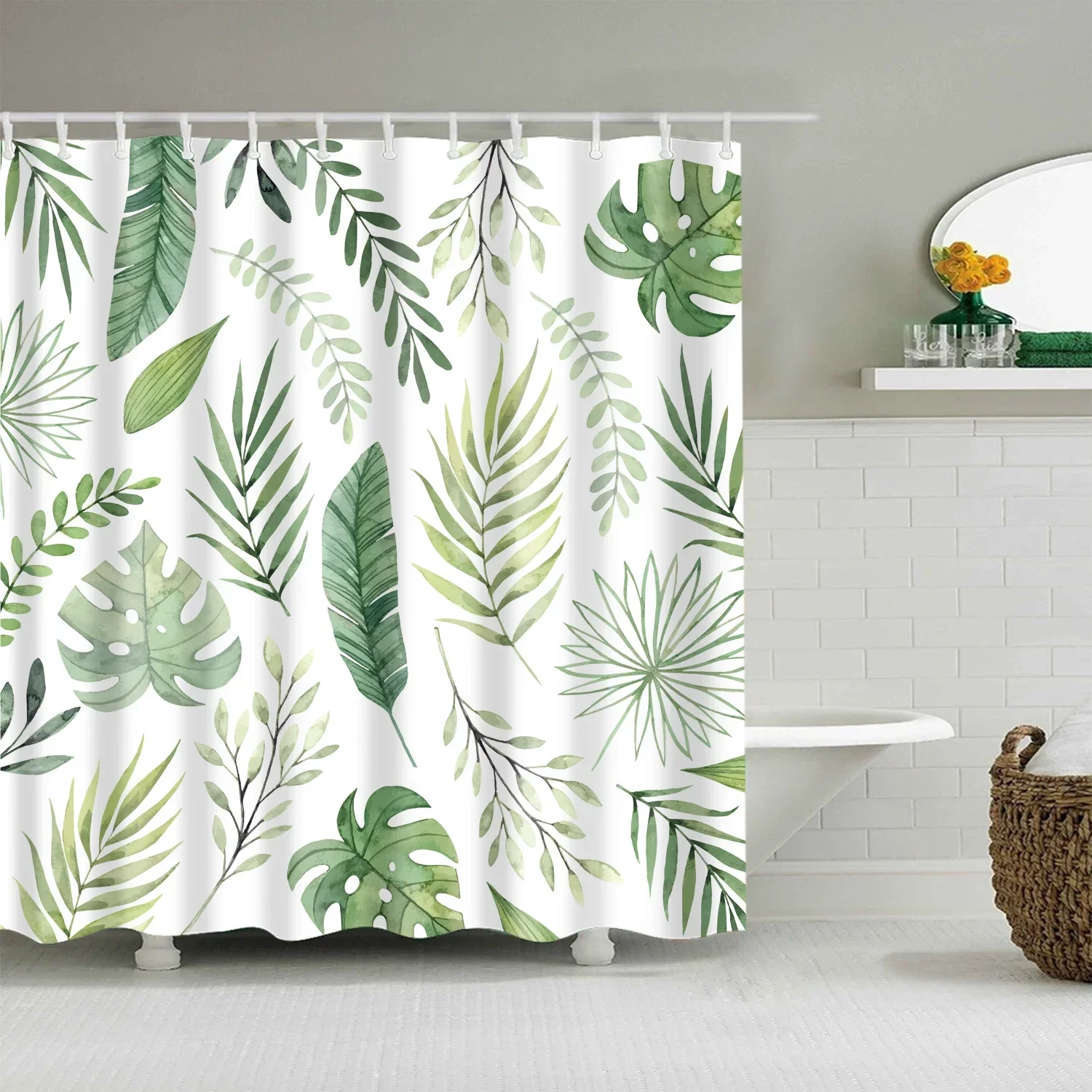 Tropical Green Leaf Palm Cactus Shower Curtain Landscape Bathroom Curtain Waterproof Polyester Shower Curtain