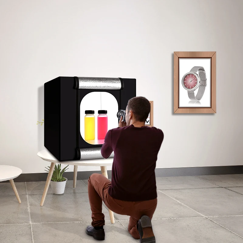 Фотобокс детский 23 х23, профессиональный фотобокс со светодиодной подсветкой, студийный мягкий фотобокс с фоном для фотографирования ювелирных изделий