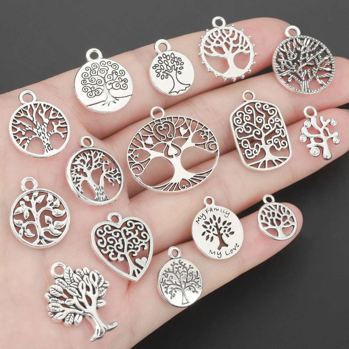 30 Pcs Randomly Mixed Styles Zinc Alloy Hollow Pendant, Suitable for DIY Necklaces, Earrings, Pendants and Accessories Making