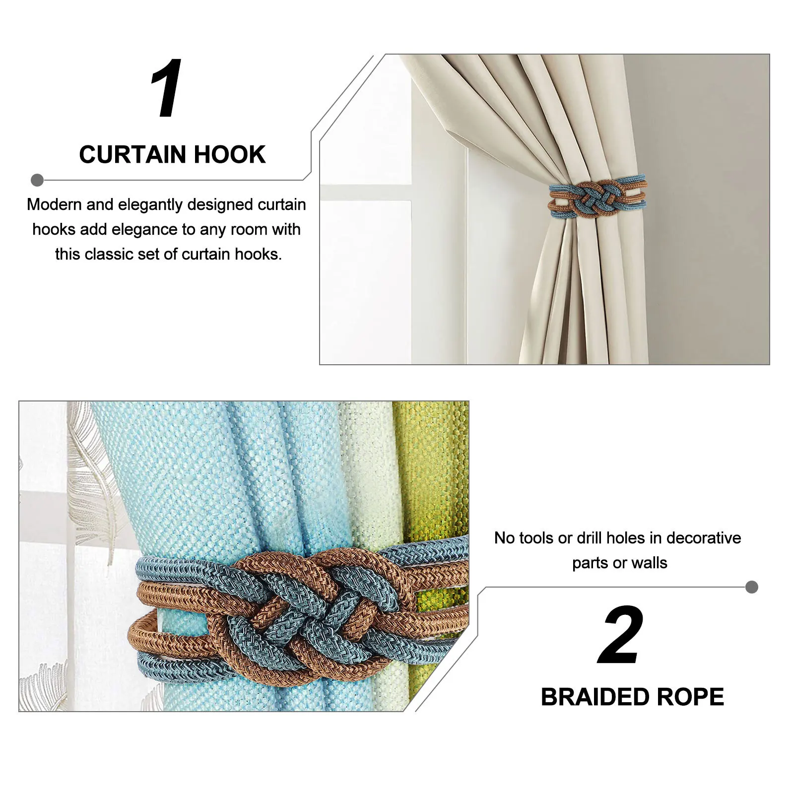 

2 Pcs Curtain Tie Rope Tieback Chic Buckle Simple Flexible Living Room Curtains