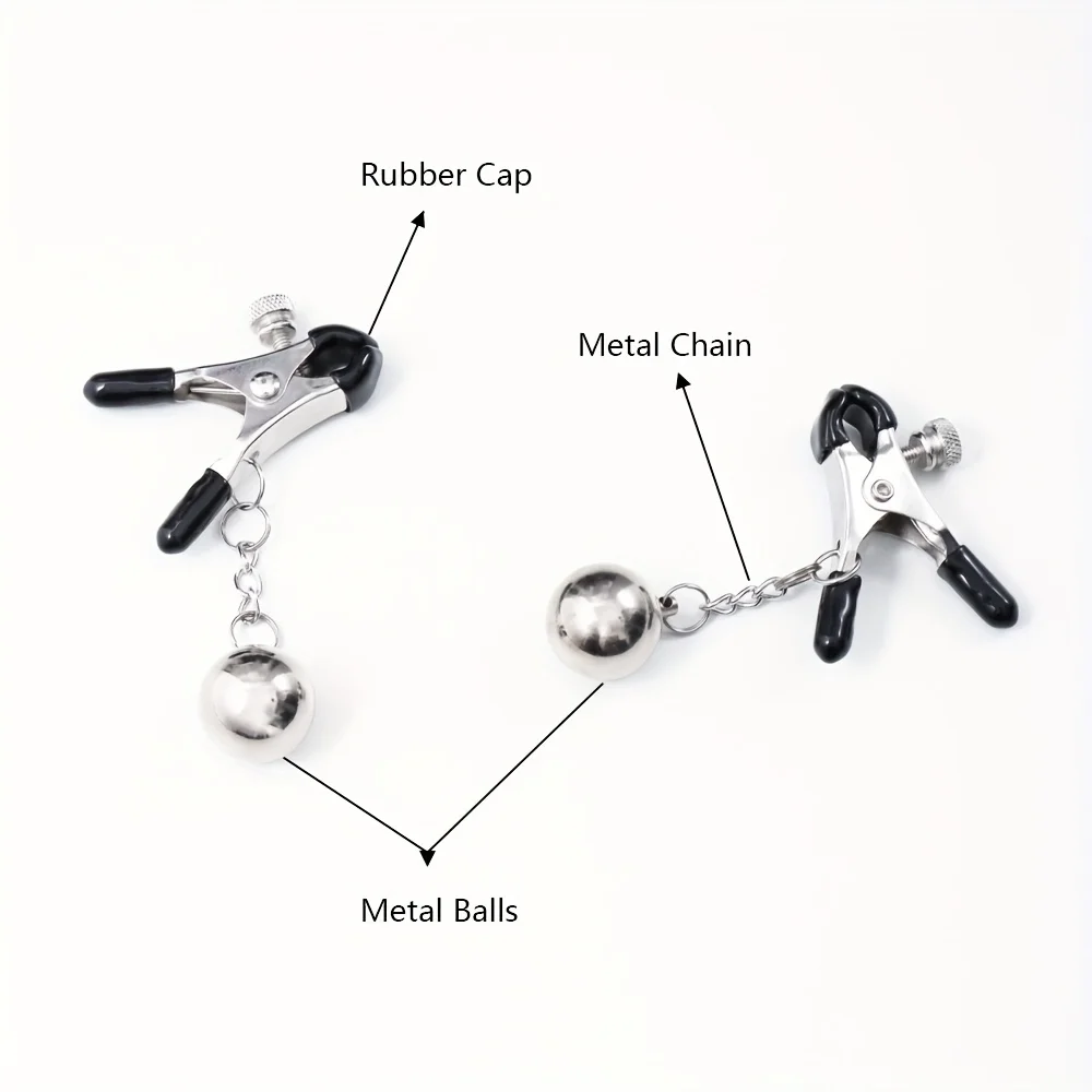 Large Nipple Clamps Metal Ball with Weights Adjustable Silver Breast Clip Adult SM Alternative Flirt  Sex Traning Toys for Women