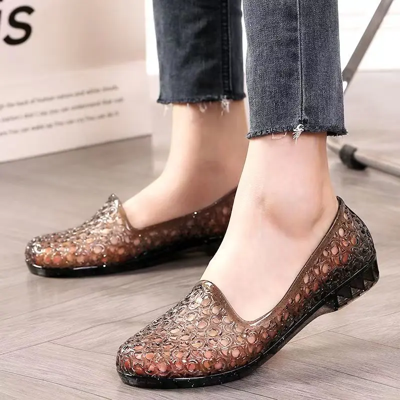 Baotou-Sandales en MSI de cristal creux pour femmes, chaussures de plage, chaussures de diversification, semelle souple, coordonnantes, semelle plate, été, nouveau, 2024