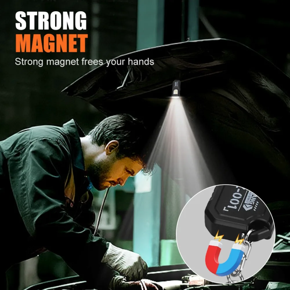 Mini COB LED Keychain Flashlight USB Rechargeable Torch with Magnetic Portable Powerful Working Light Outdoor Emergency Light