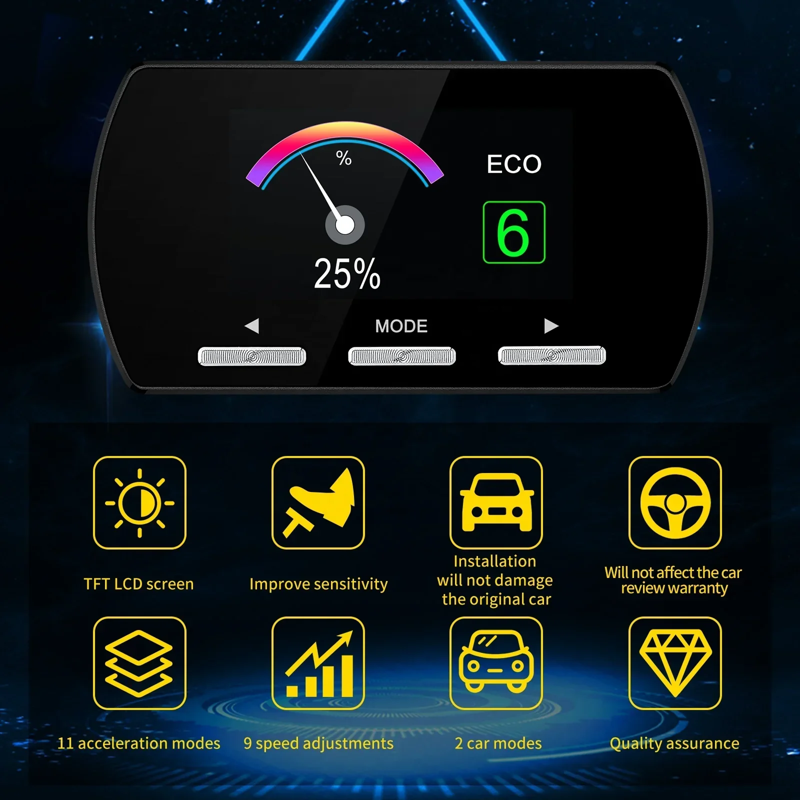 Carro Eletrônico Controlador do Acelerador, Speed Up Accelerator, Tela LCD, 14 Modos de Unidade, Eletrônico, Novo, F2