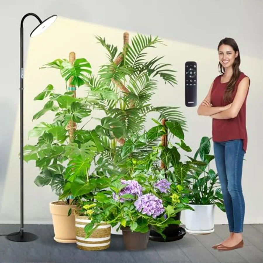 

60W Full Spectrum Grow Lights for Indoor Plants 4/8/12H Timer 2300K-6500K 10 Dimmable Brightness 76'' Height Adjustable Remote