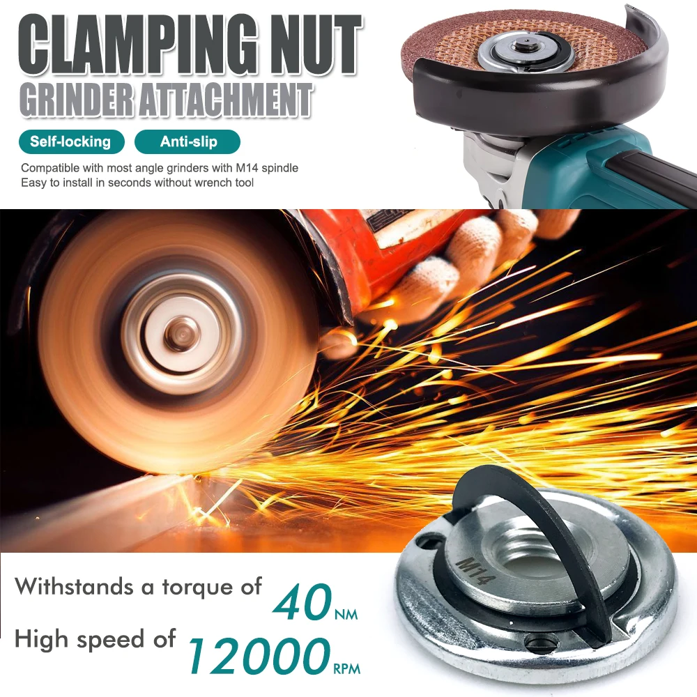Angle Grinder Quick Lock Flange Nut M10 M14 Self-locking Anti-slip Clamping Nut, No Wrench Needed for Grinding Cutting Disc