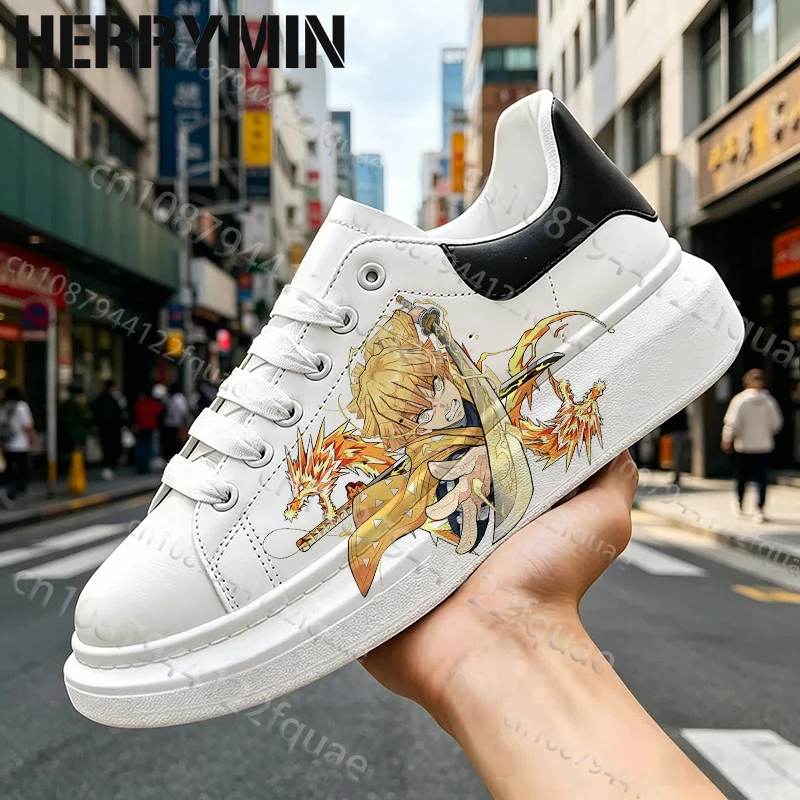 Picture 6: Agatsuma Zenitsu Youth Adult Men Women Thick Sole Platform Board Shoes Anime Style Print Lace Up Flat Shoes Daily Walking