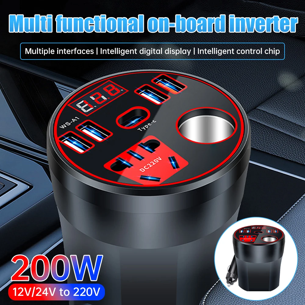 200W Car Power Inverter 12V/24V To 220V Converter Led Display Multi-function Charger Socket Fast Charging Car Accessories