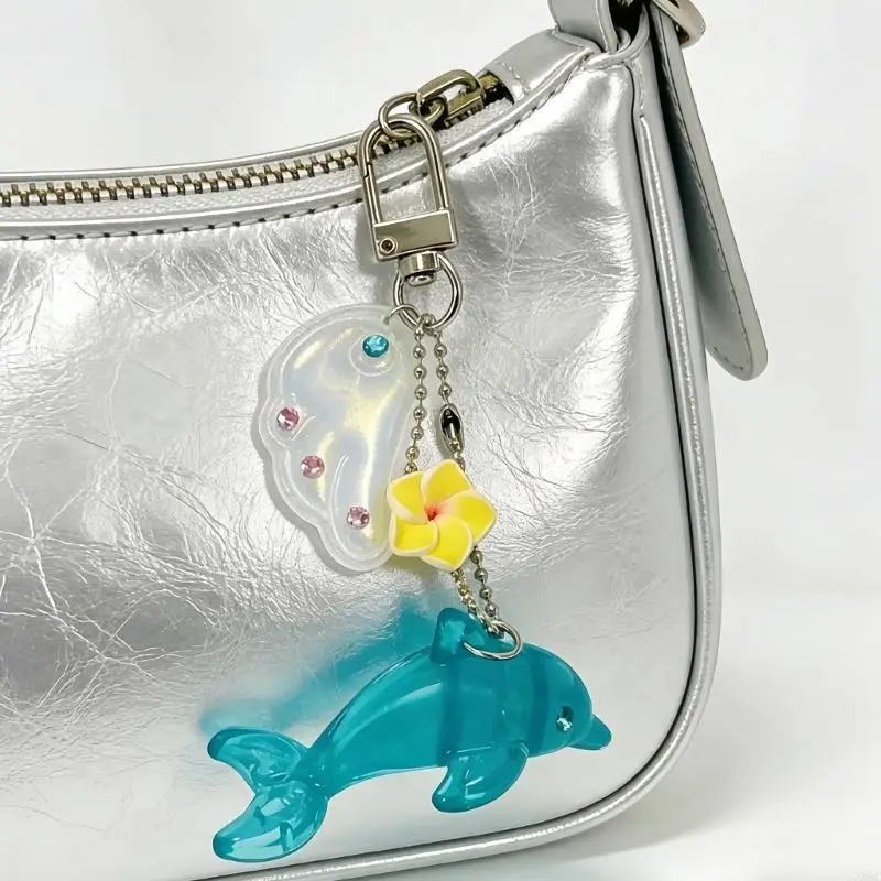 Llavero con forma delfín estilo Y2K, abalorio aleación Vintage para bolso, bolso, mochila XX9C