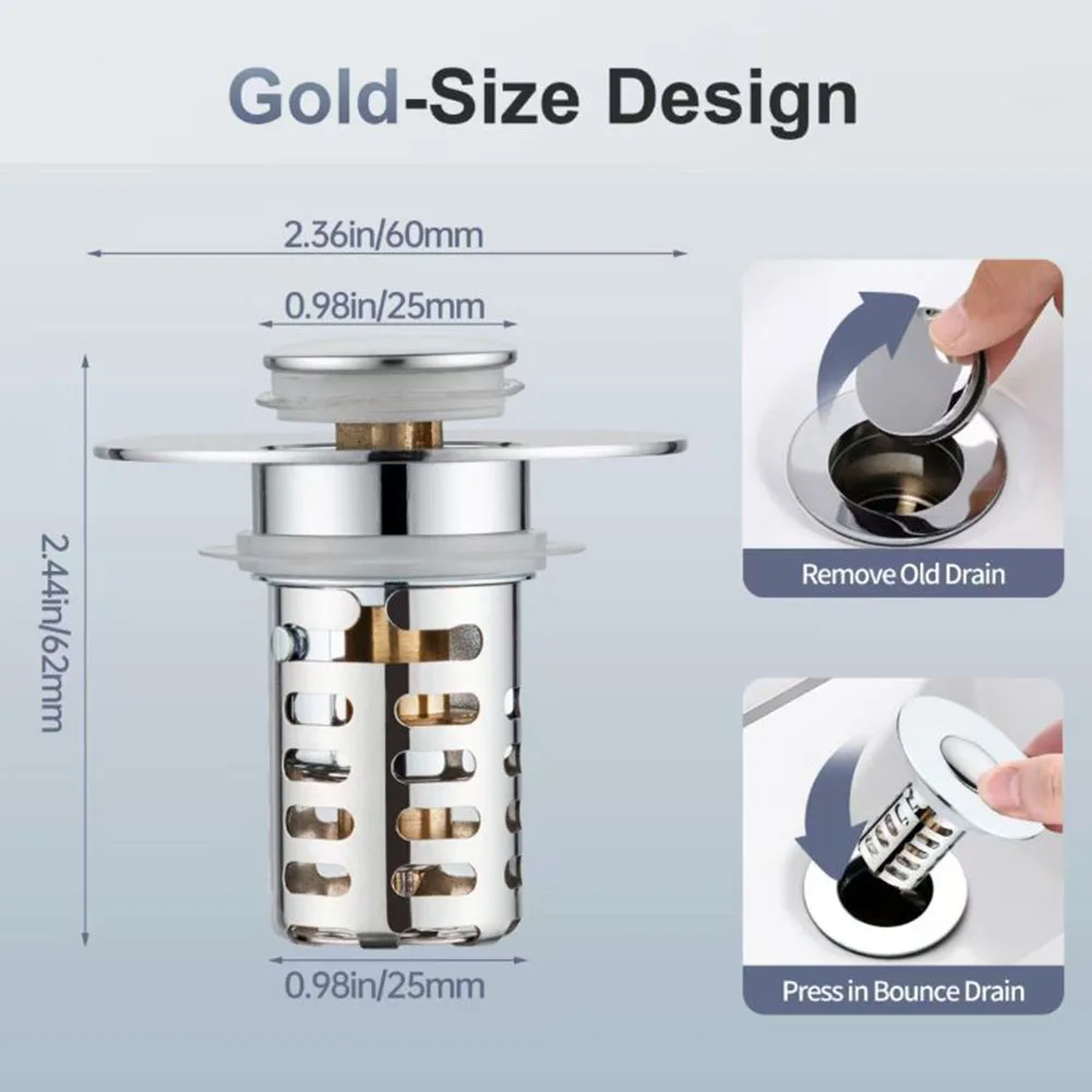 

3-in-1 Pop-Up Basin Cork Kitchen Filter Sink Bathroom Sink Drain Stopper Prevent Hair Clogging Bathroom Hardware