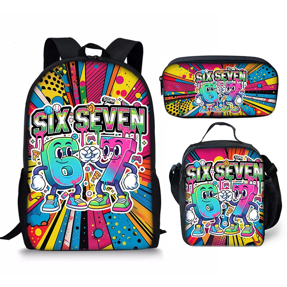 

Hip Hop Popular Funny 67 six seven 3D Print 3pcs/Set pupil School Bags Laptop Daypack Backpack Crossbody Lunch bag Pencil Case