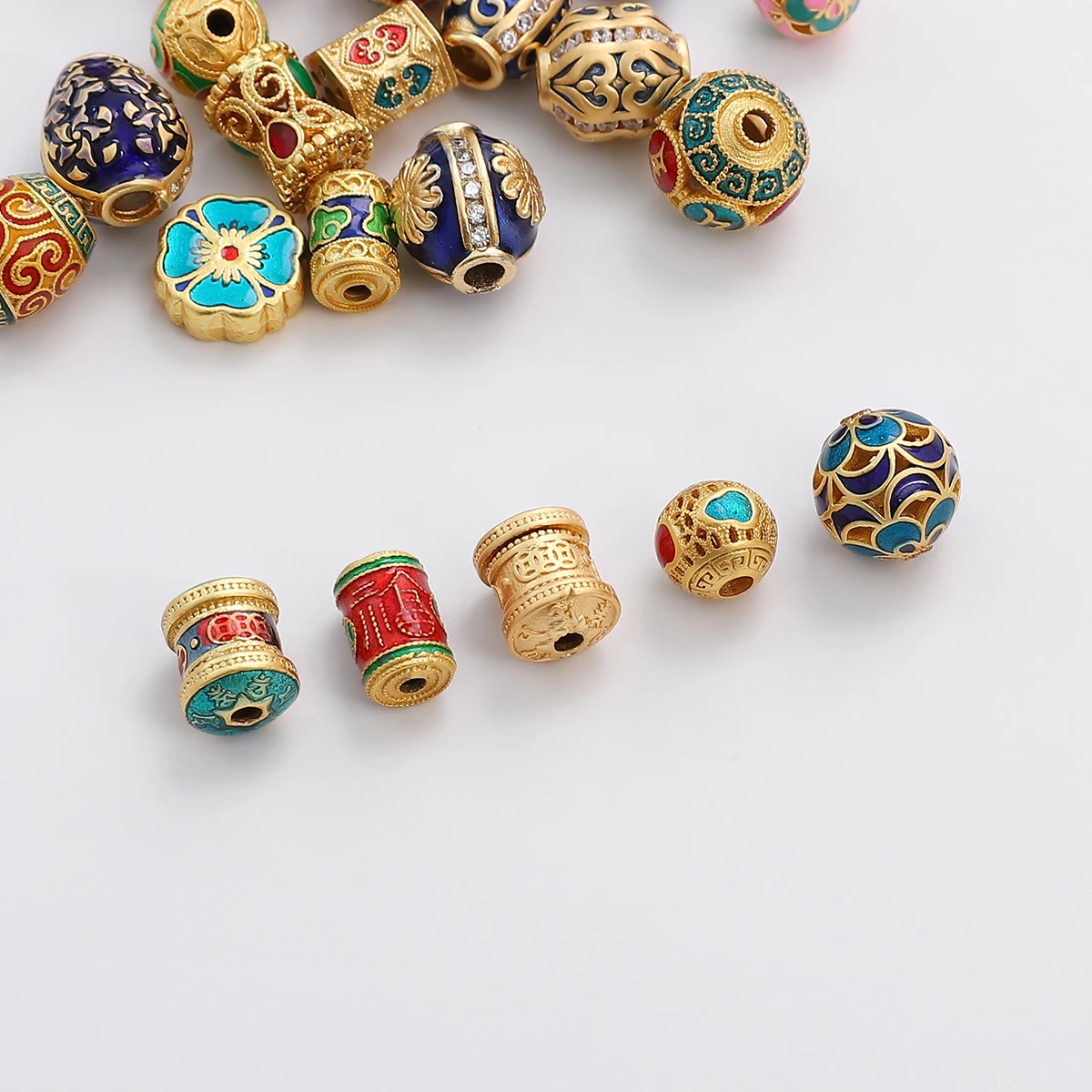 1pc Copper Plated Gold Color Carved Beads Inlaid Crystal Metal Drip Oil Spacer Beads For Jewelry Making Diy Bracelet Accessories