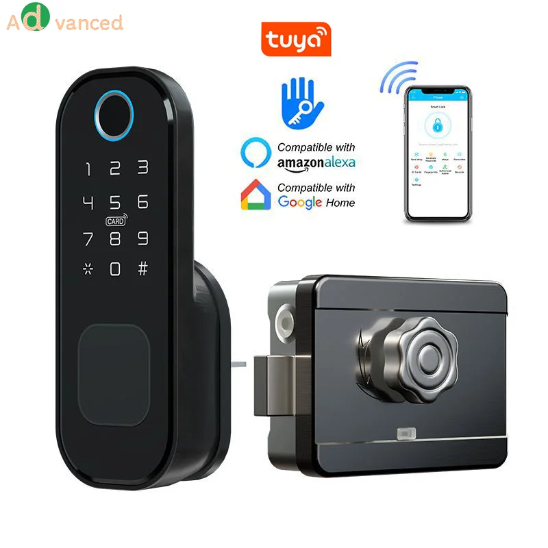 Rim door Waterproof Tuya wifi ttlock keyless entry Double sides Fingerprint RFID card password DIY Electronic door lock