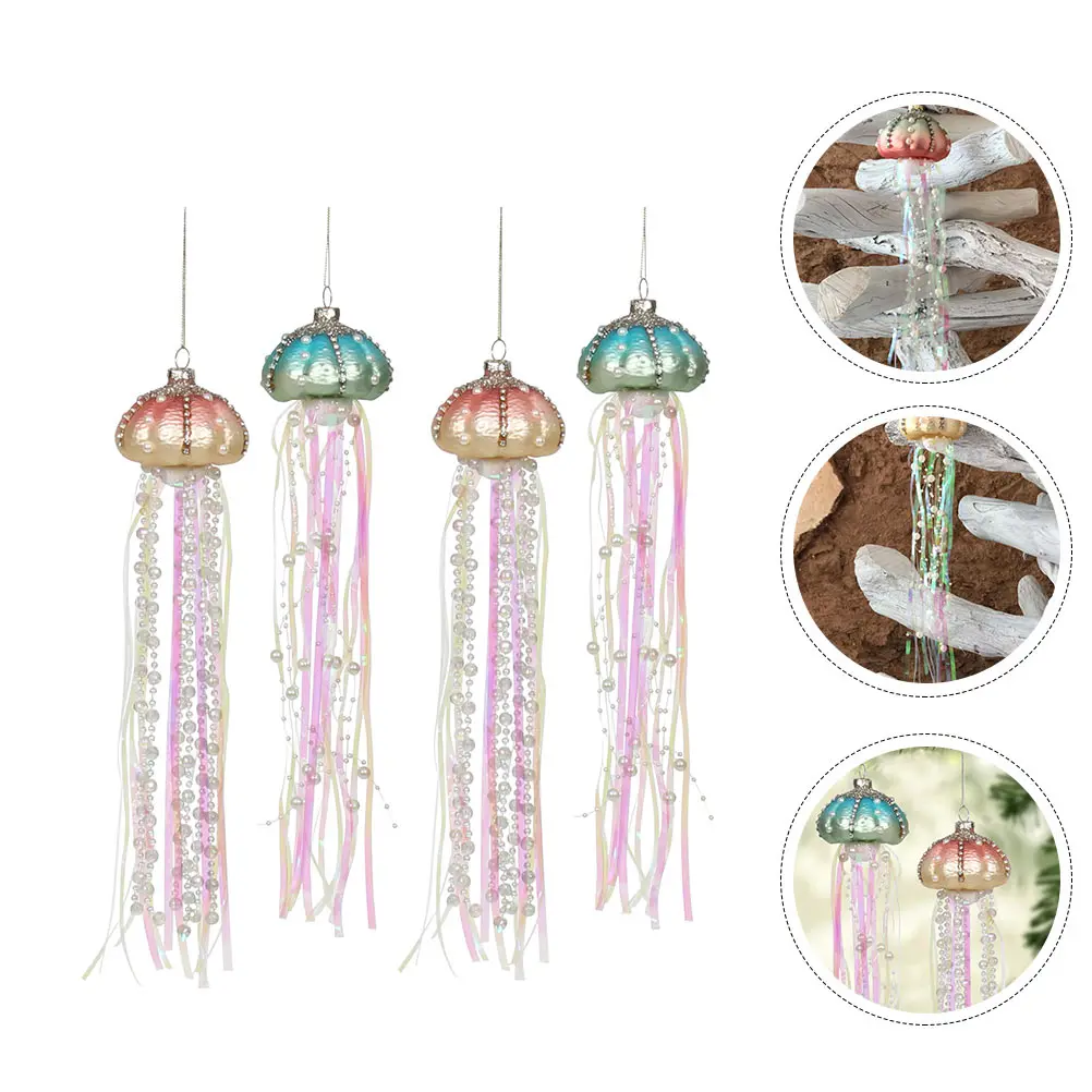 

4 Pcs Xmas Ornaments Jellyfish Hanging Decoration Party Supplies Ocean Theme Wall Sea Themed