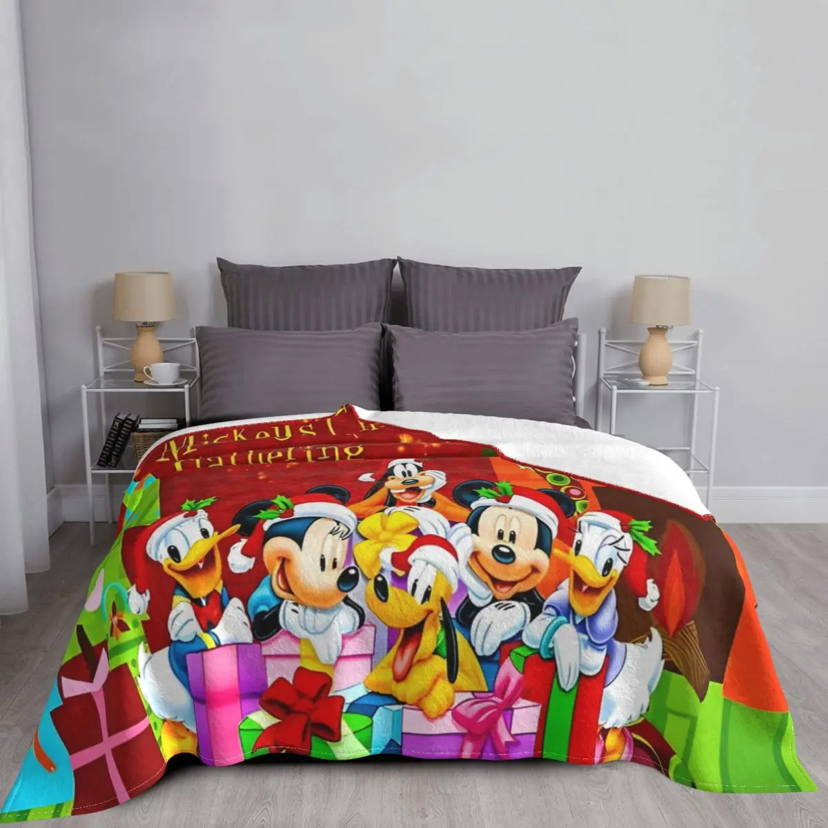 Kawaii Mickey Mouse Christmas Blankets Flannel All Season Breathable Super Soft Throw Blanket for Bedding Outdoor Bedspread