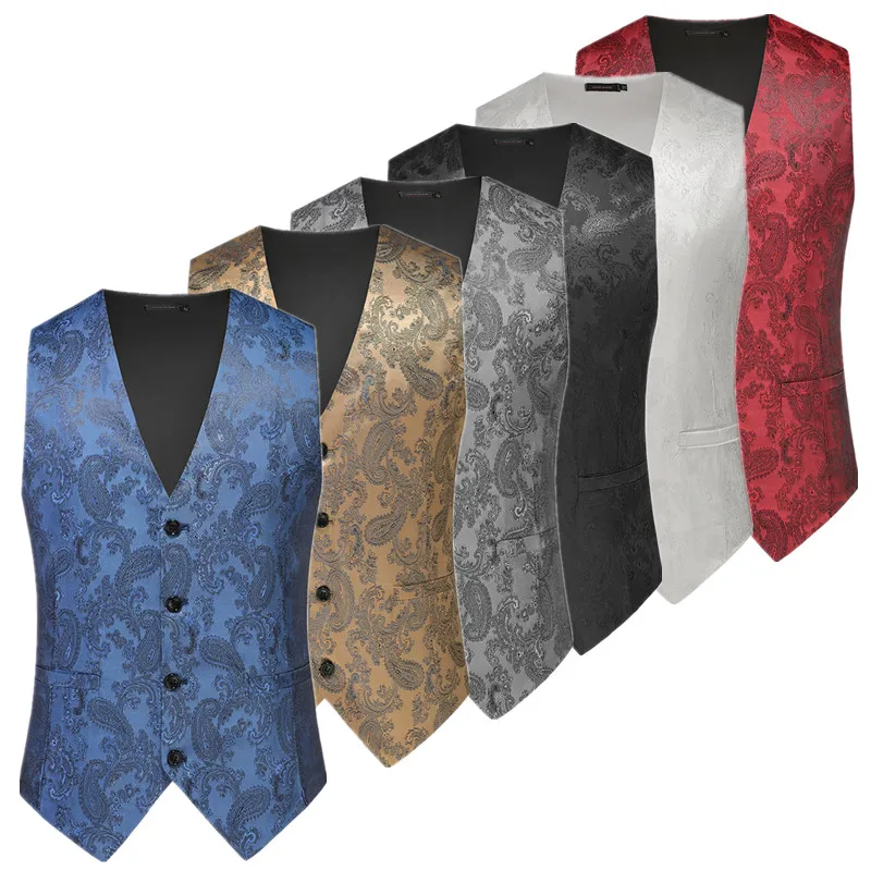 Red Jacquard Suit Vest, Men's Slim Fit Top, Fashionable Male Wedding, Banquet, Party Dress, Thin Waistcoat