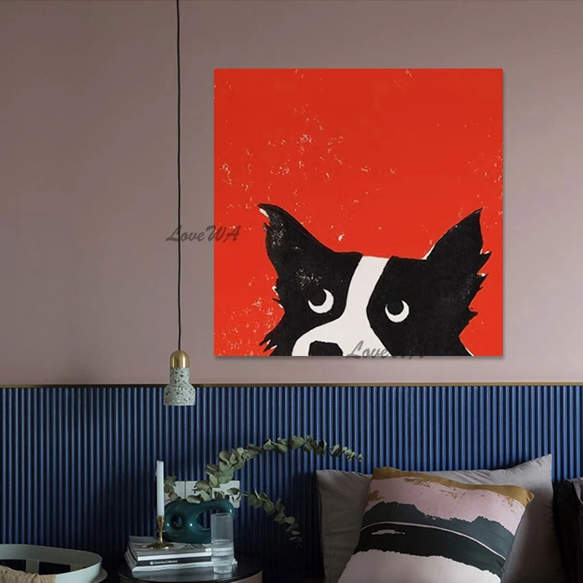 Hand-painted Lovely Border Collie Animal Oil Painting Canvas Artwork For Living Room Acrylic Modern Art Wall Pictures Decoration