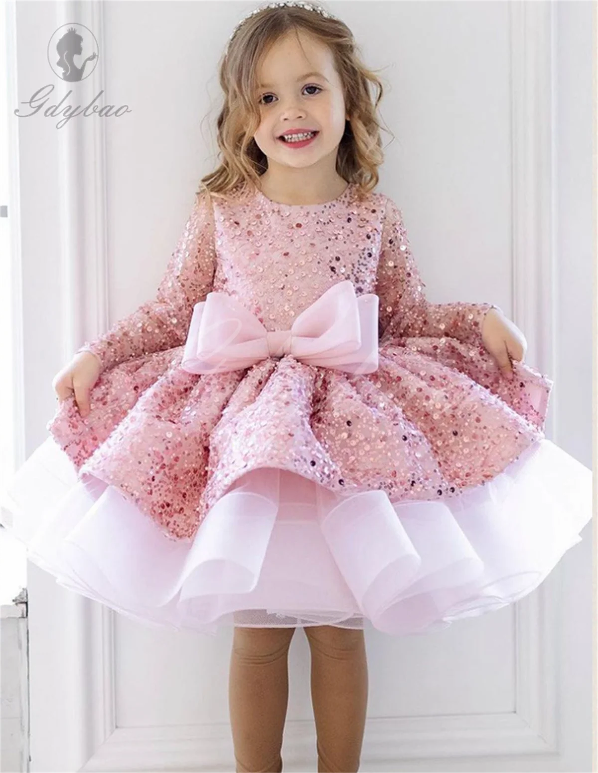 Vestido infantil de veludo princesa lantejoulas, vestido de manga comprida feminino, malha alta, desempenho do banquete, moda