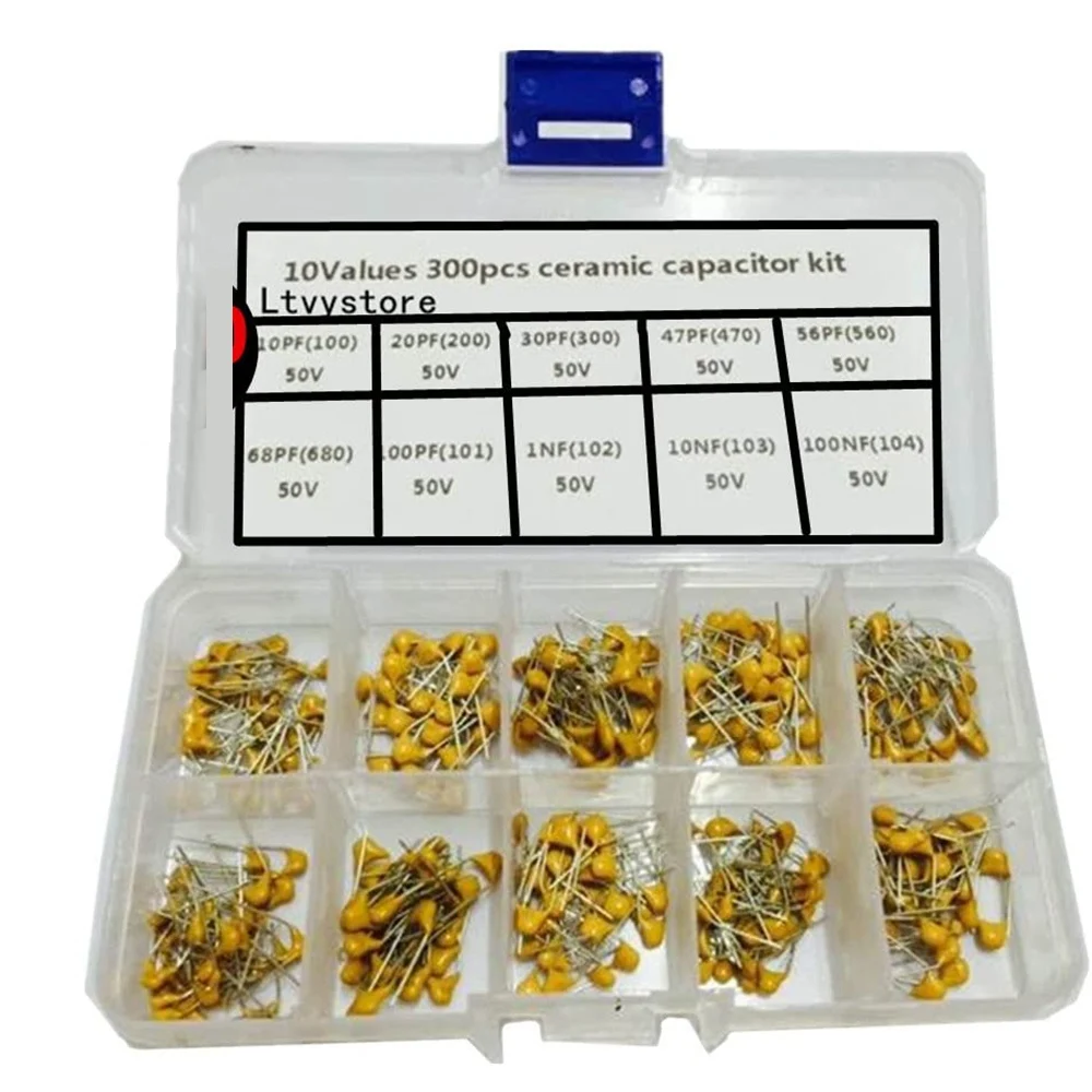 300Pcs 10Values 10PF-100NF Multilayer Monolithic Ceramic Capacitor Assorted Kit