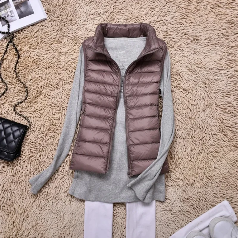 Ultra Light White Duck Down Vest 2025 Autumn Winter Women Stand Collar Down Coat Parka Ladies Sleeveless Puffer Waistcoat 3XL