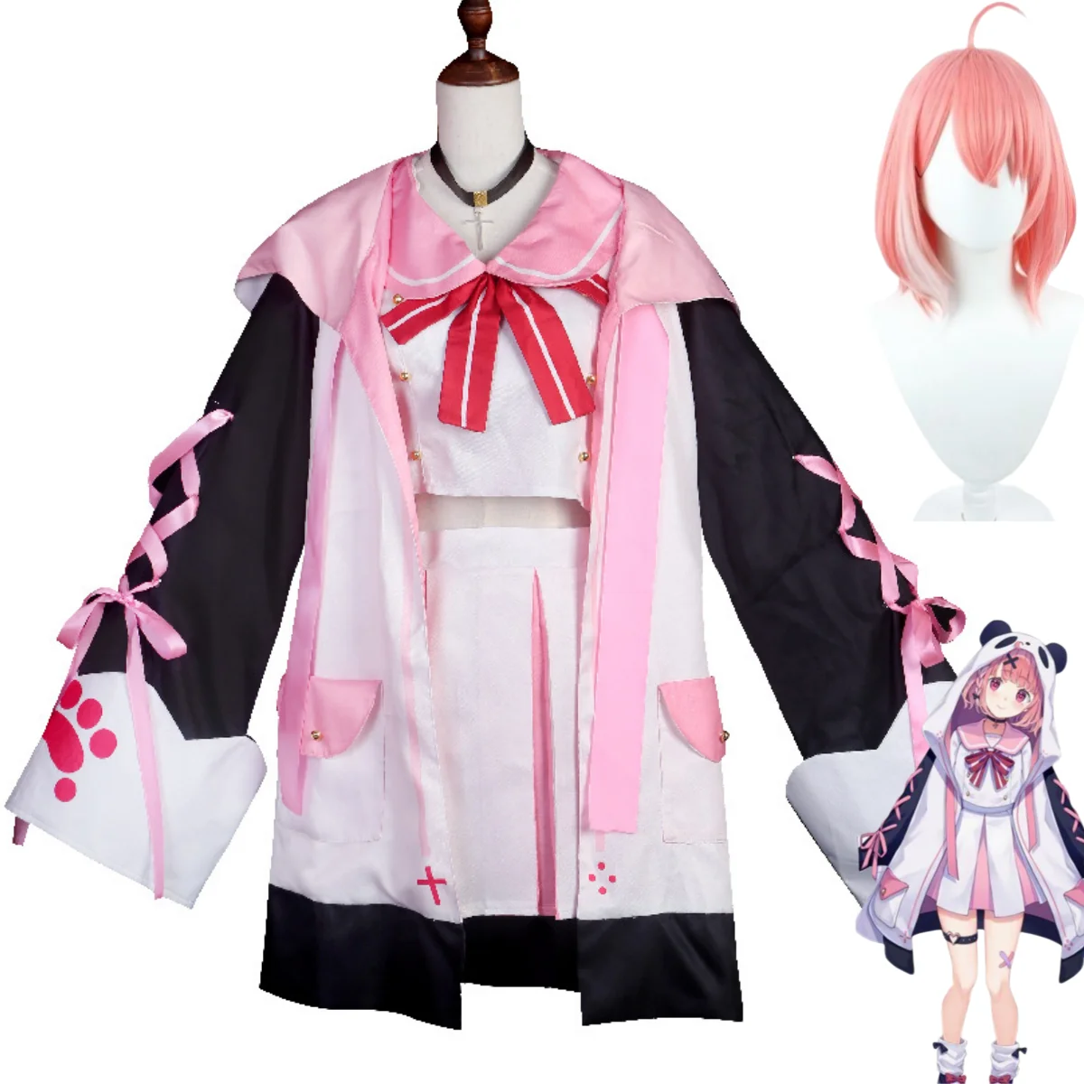 Anime Virtual Idol Nijisanji Sasaki Saku Cosplay Costume Sasa Wig Pink Hooded Coat Uniform Woman Sexy Kawaii Party Sailor Suit