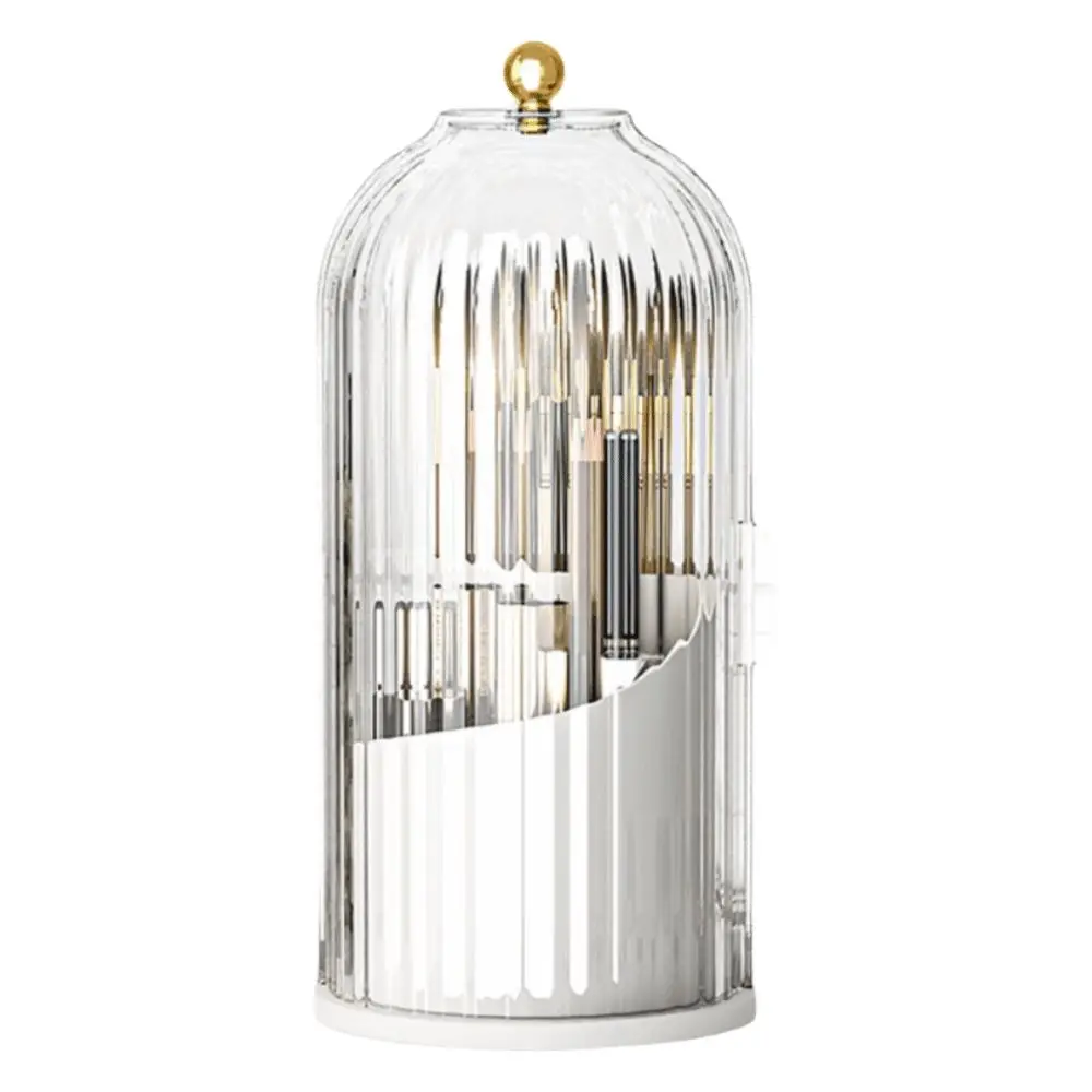 360° Rotating Makeup Brush Holder With Lid Dustproof Large Capacity Luxury Cosmetic Organizer Transparent Lipstick Container