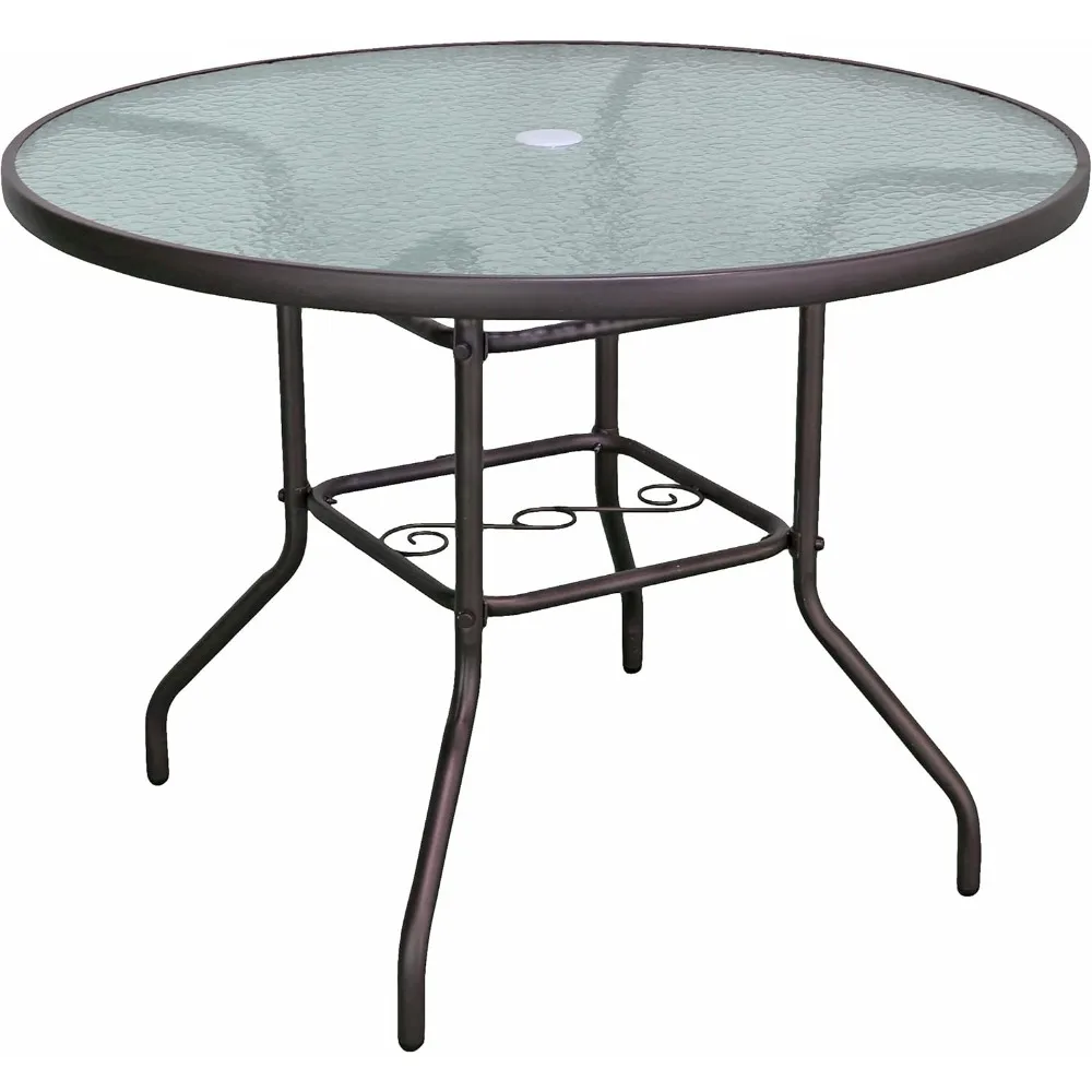 

Metal circular terrace glass countertop table, 40 inches (brown)