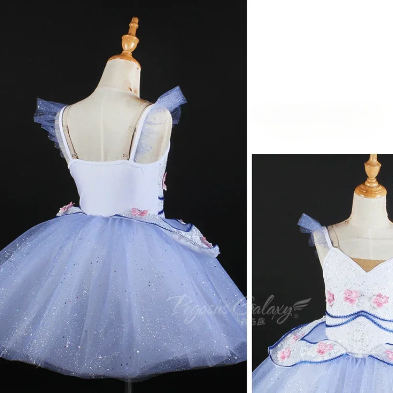 Robe Tutu de Ballet Bleu à Paillettes pour Femme et Fille, Costume de Spectacle de Scène à Fleurs, Vêtements de brevfzLake, pour Adulte