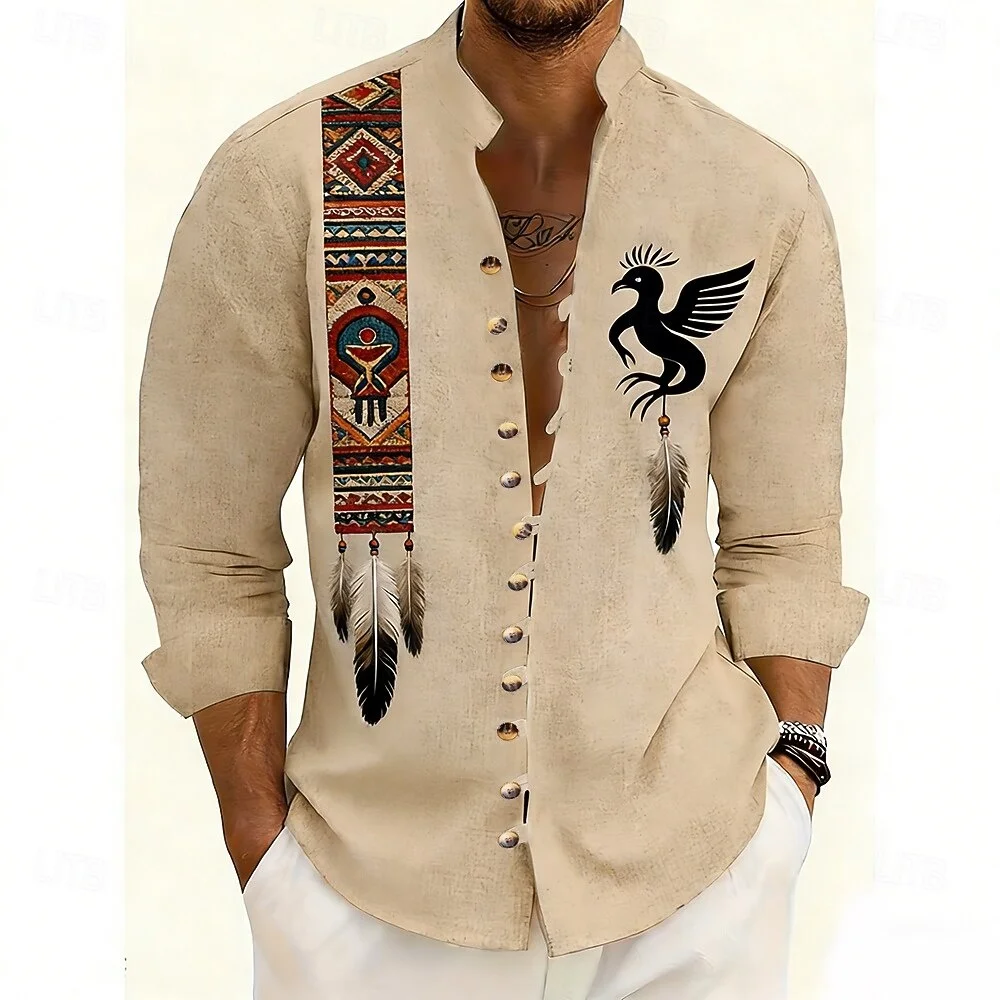 

This new men's long-sleeved shirt features a stylish gold 3D animal print and comfortable fabric.