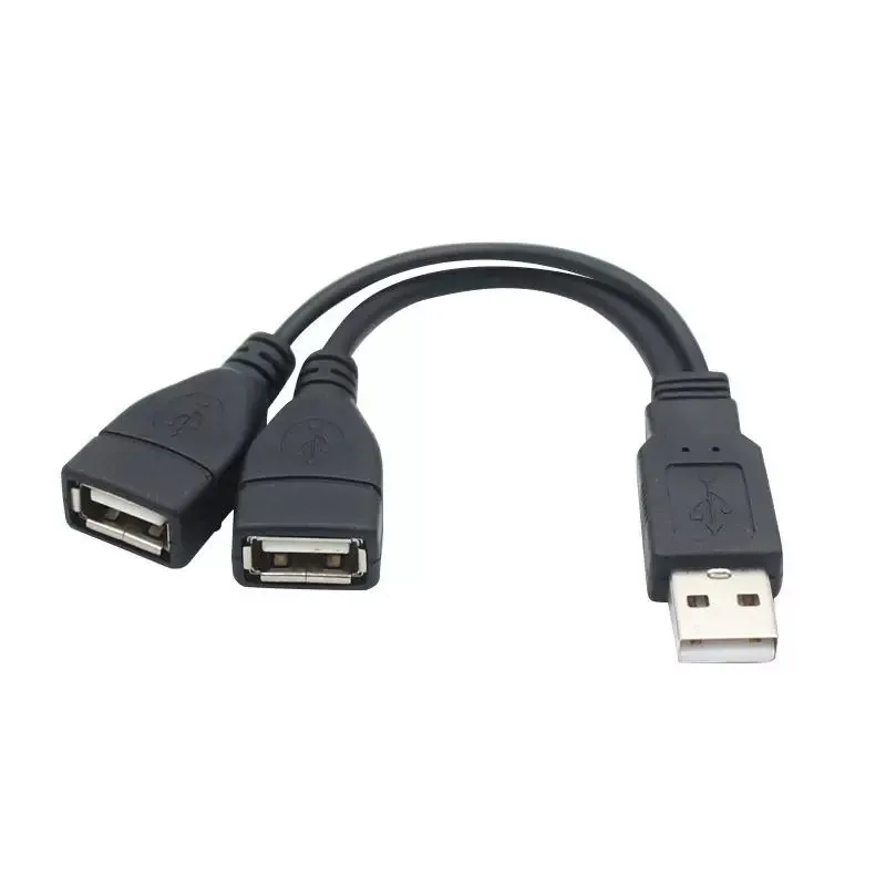 Cabo de Dados USB 1/2 para 1 Macho/2 Fêmeas com Três Conectores, Cabo de Extensão para Carregamento Automotivo 2 em 1 com Porta Dupla Fêmea