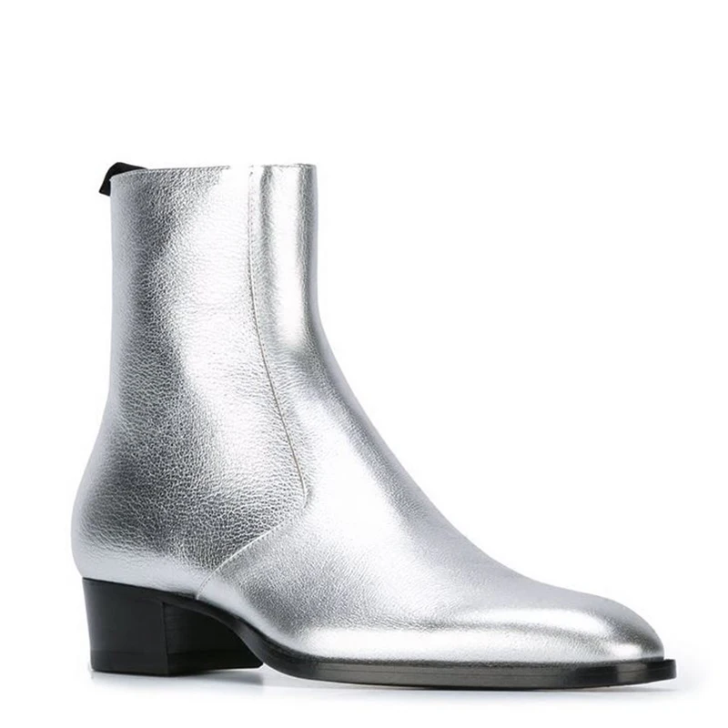 2023 New Design Men's Boots Shoes Pointed Toe Fashion Runway Show Leather Boots Men Personality Silver Party and Wedding Boots