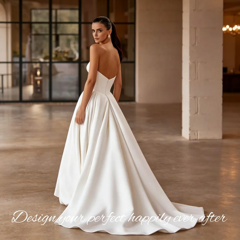 Strapless Sweetheart Cutout Satin Wedding Dress A‑Line Court Train Open Back Fitted Corset Bridal Gown