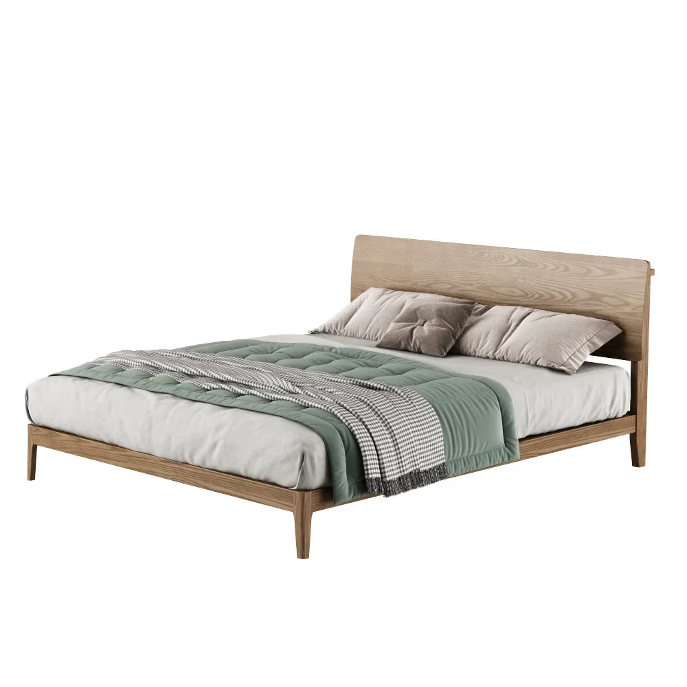 

Solid wood bed, small apartment, modern, simple, double, log wind, second bedroom, homestay