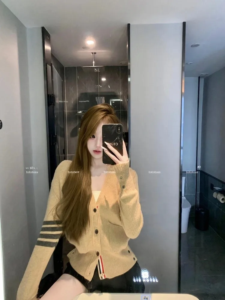 

Стильный вязаный свитер Seoul Chic с эффектом утяжки на талии, в четыре полоски, из мягкого хлопка, с длинными рукавами и V-образным вырезом для женщин