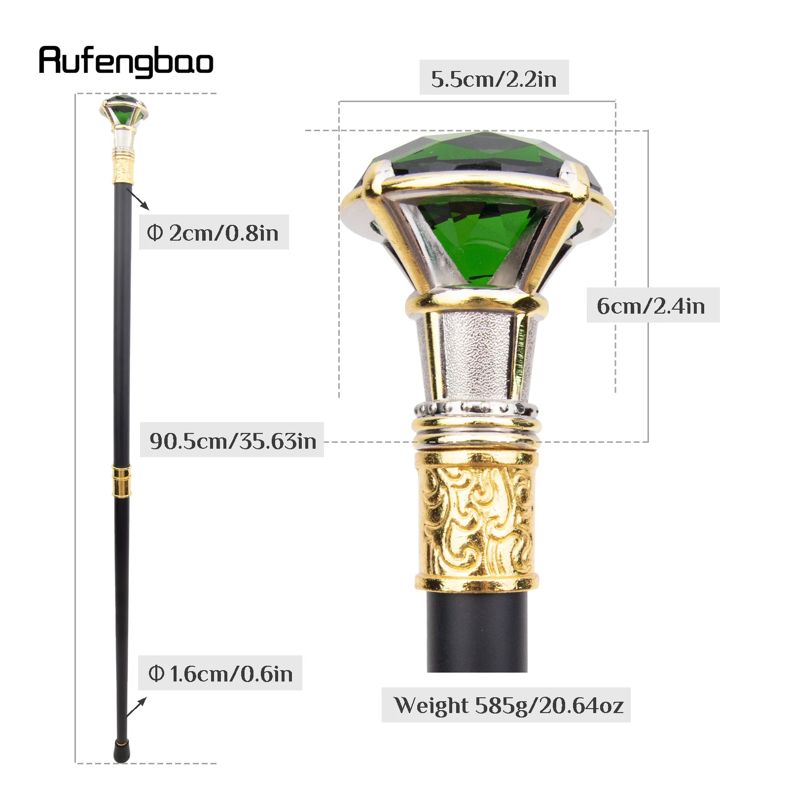 Groene Diamant Type Gouden Witte Riet Mode Stok Elegante Cosplay Riet Knop Crosier Prestaties Podium Riet 90cm