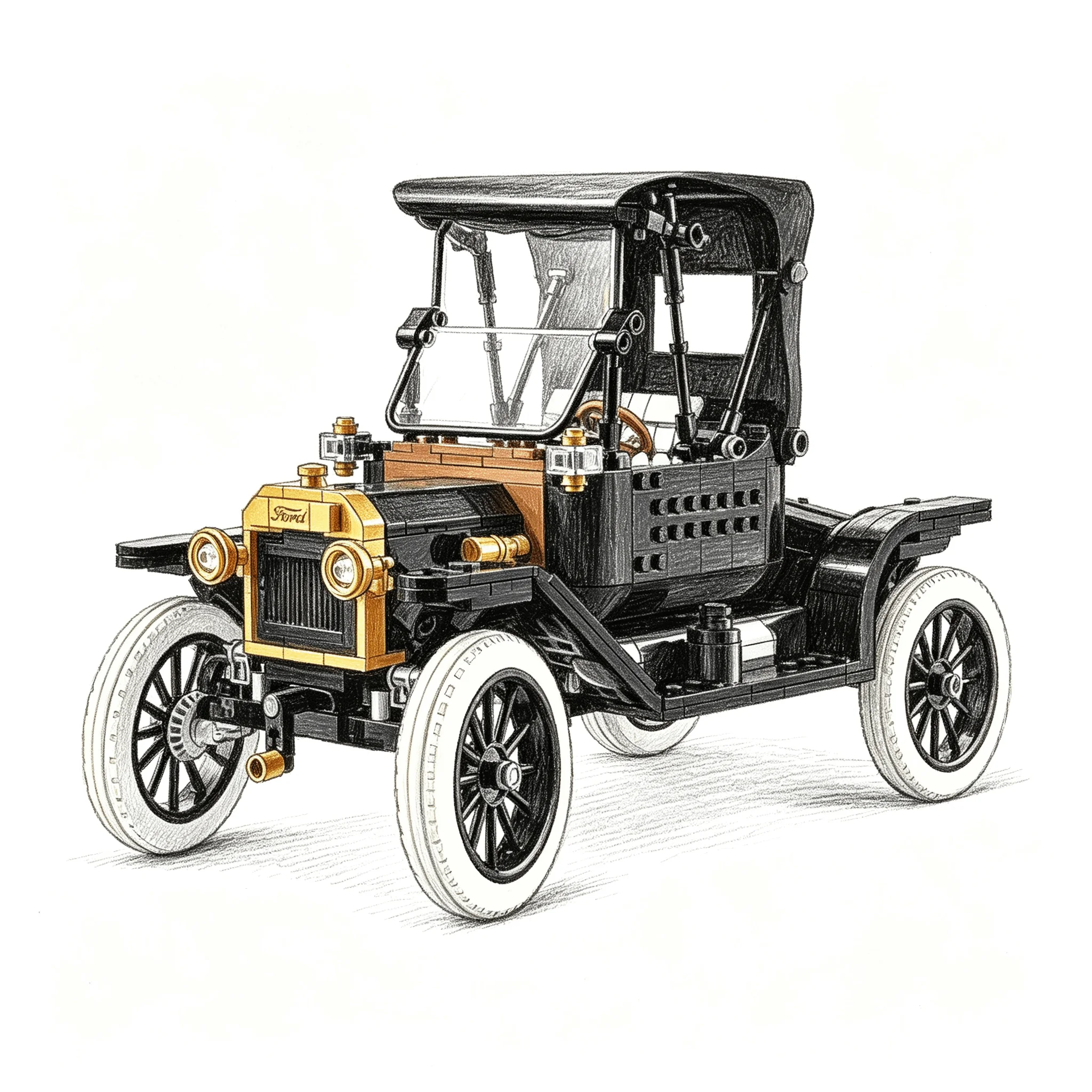 1060PCS Retro Classic Vroege Ford Auto Bouwstenenset T Model Auto DIY Montage Ornament Festival Cadeau Voor Collectoren Speelgoed