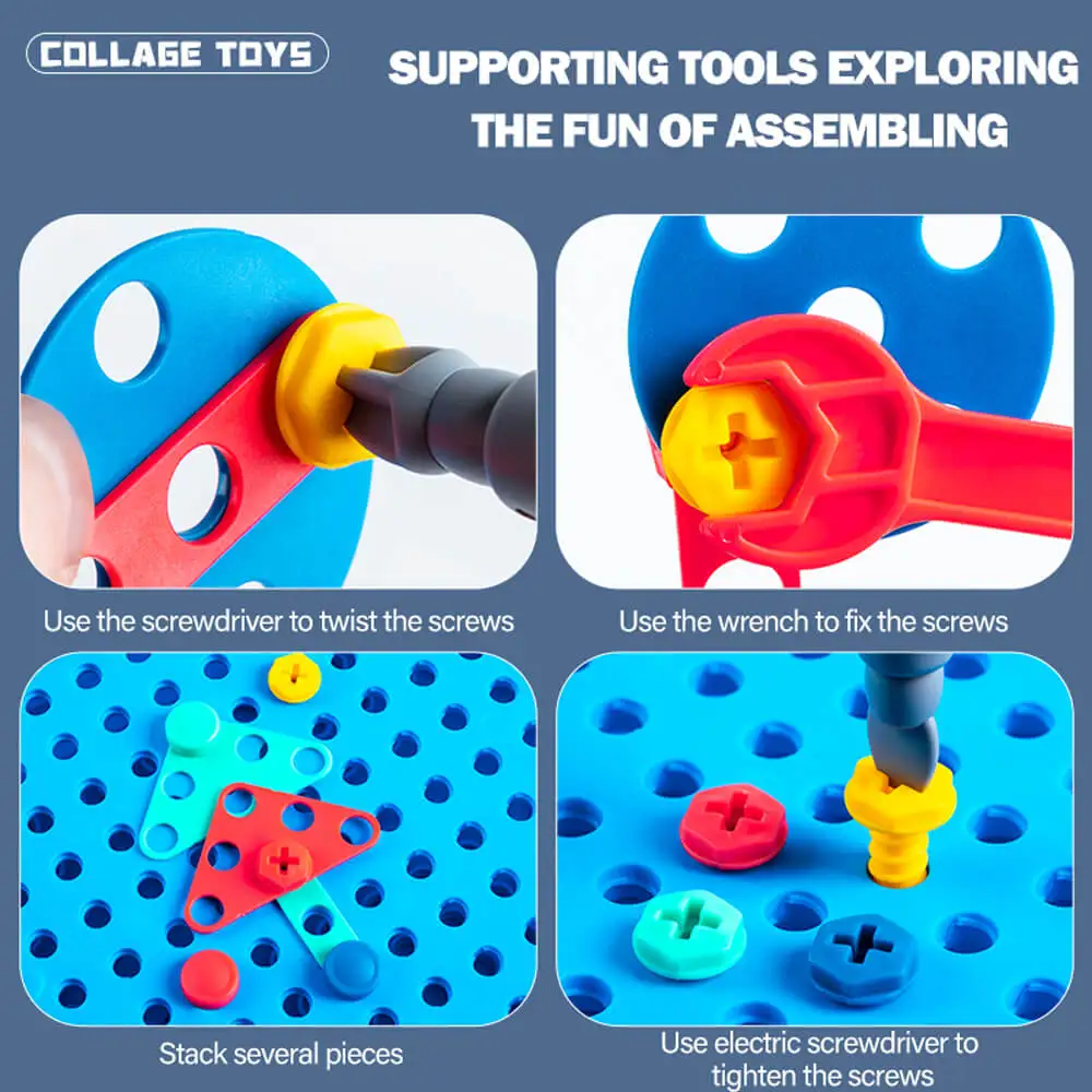 3D Puzzle simulazione cassetta degli attrezzi a vite, trapano elettrico fai da te smontaggio pratico trapano elettrico assemblaggio Puzzle giocattoli per ragazzi