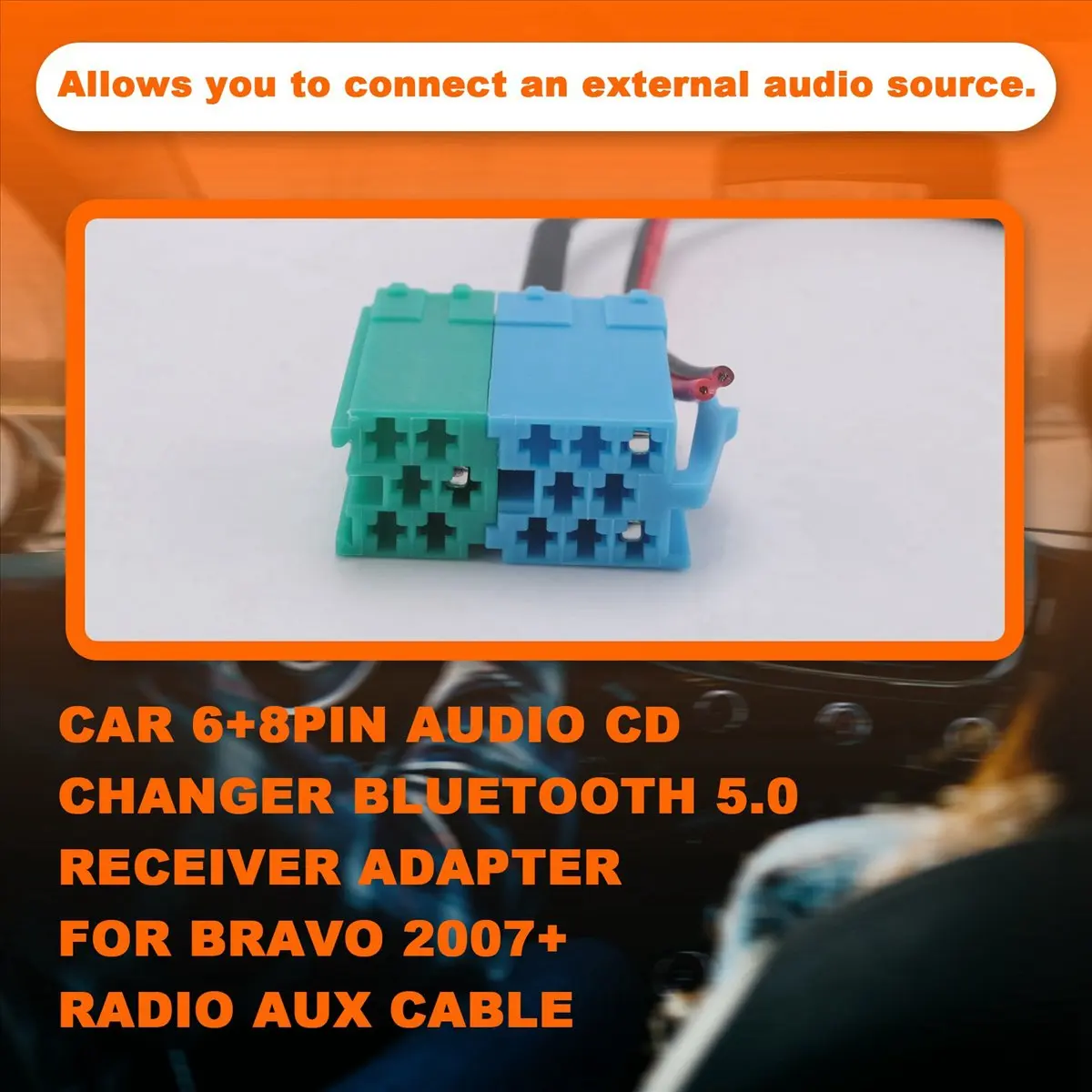 #33Z Car 6+8Pin Audio CD Changer Bluetooth 5.0 Aux Adapter for Fiat Bravo,car audio adapter,(ABS)