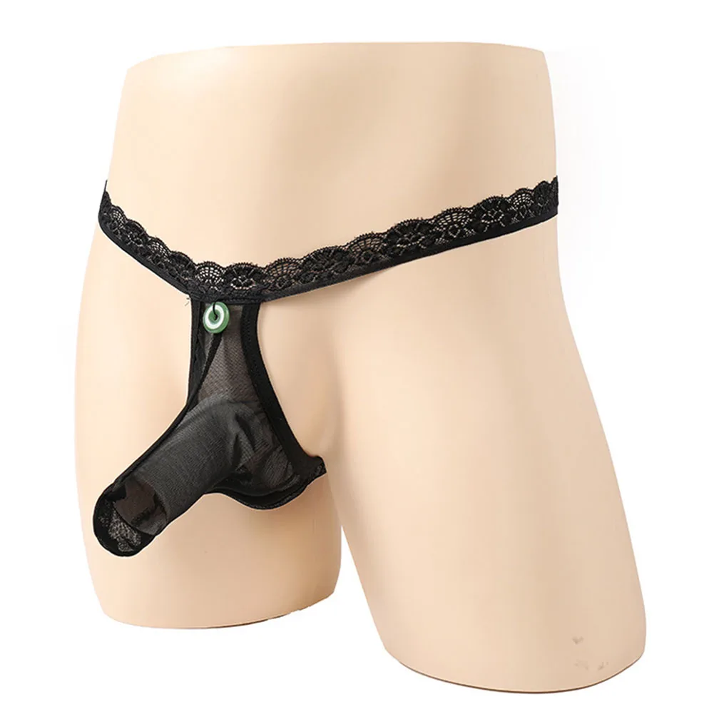 Open Butt G-string Male Elephant Trunk Panties Low Waist G-String T-Back Thong Mesh Brief Sexy Lingerie Gun Egg Separation